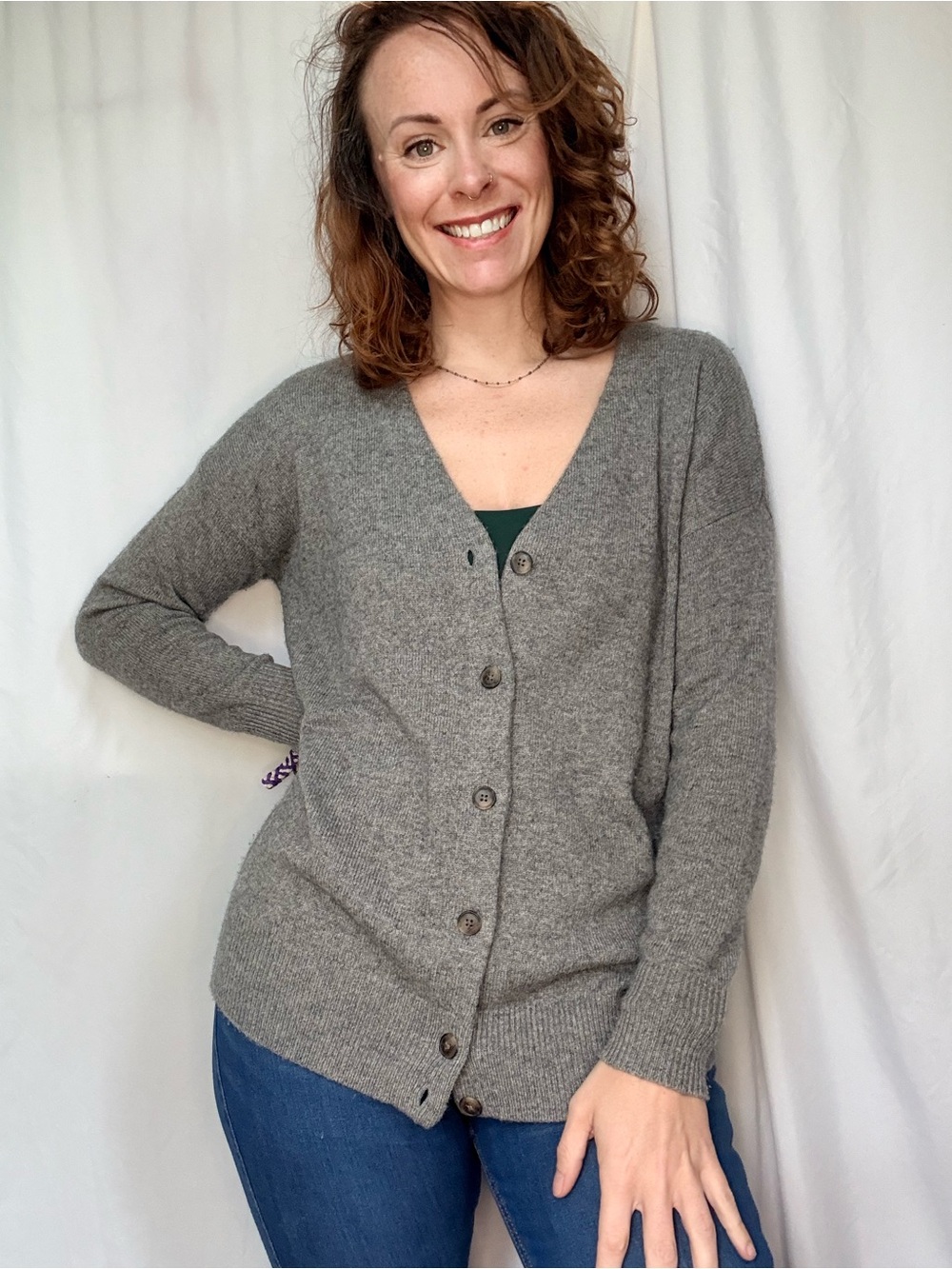 Madewell Soft Heather Gray V-Neck Button Front Cardigan